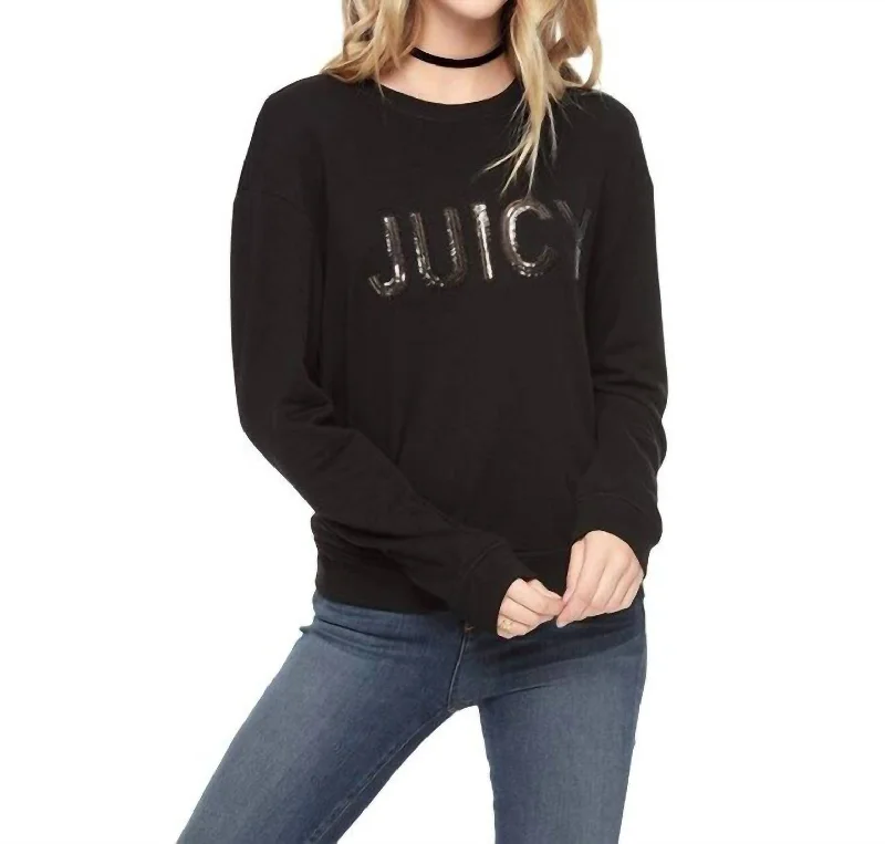 Fringed HoodiesWomen's Cotton Crew Neck Sweatshirt In Black