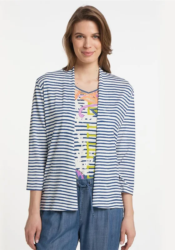 Designer cardiganBarbara Lebek Striped Open Light Cardigan, Blue & White