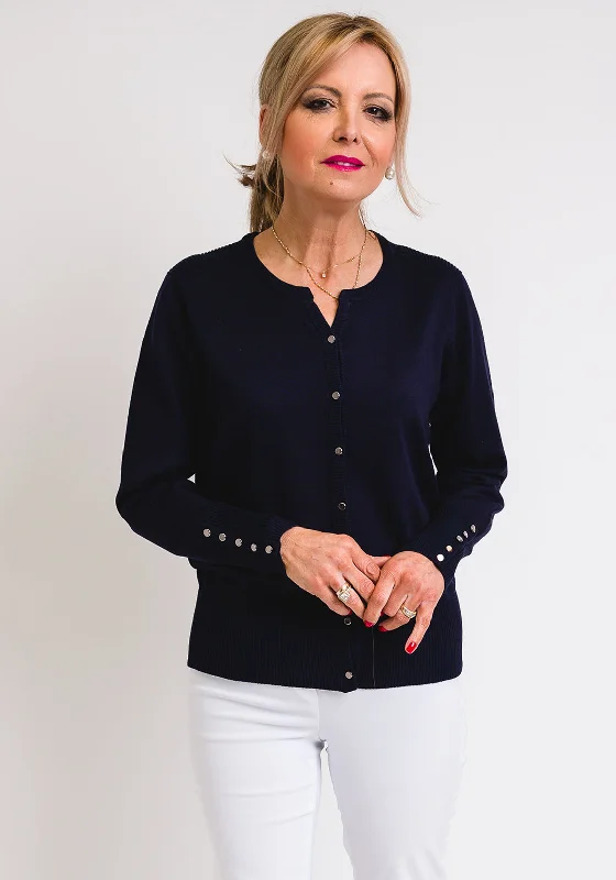 Office cardiganMicha Button Trim Fine Knit Cardigan, Navy