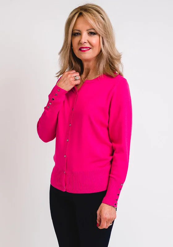 Leon Collection Button Trim Fine Knit Cardigan, Pink