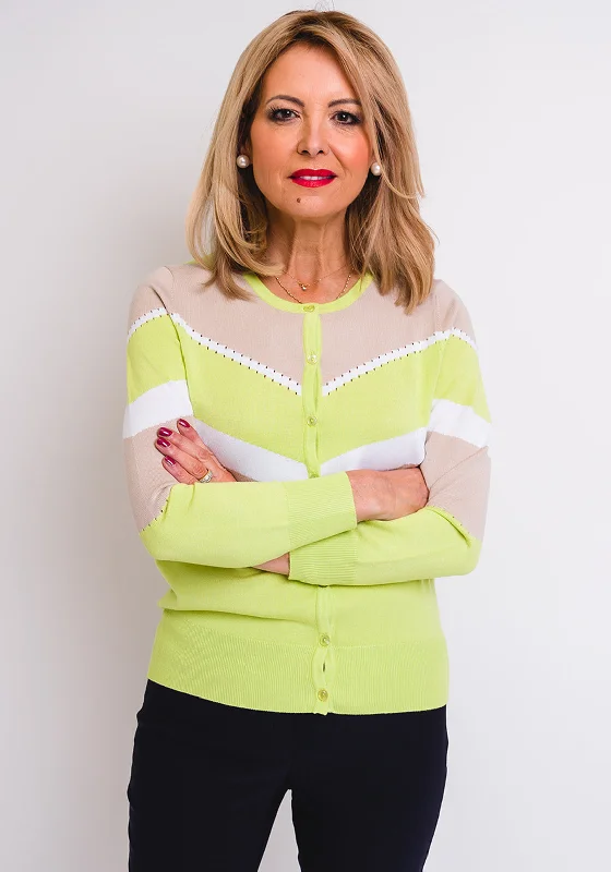 Sustainable cardiganLeon Collection Colour Block Cardigan, Lime & Beige