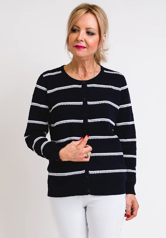 Bright cardiganLeon Collection Embossed Stripe Cardigan, Navy