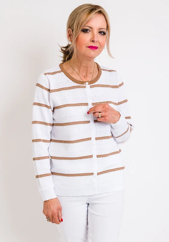 Pastel cardiganLeon Collection Embossed Stripe Cardigan, White