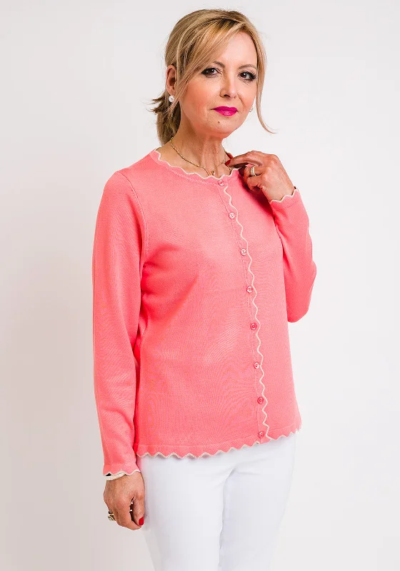 Striped cardiganMicha Scallop Trim Cardigan, Coral