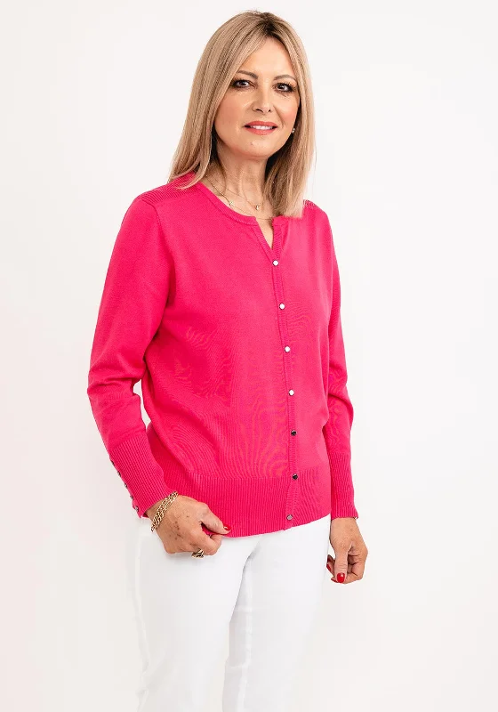 Draped cardiganMicha Button Trim Fine Knit Cardigan, Hot Pink