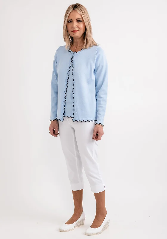 Sheer cardiganMicha Contrast Trim Fine Knit Cardigan, Light Blue