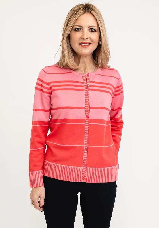 Windproof cardiganMicha Multi Stripe Pattern Cardigan, Pink Multi