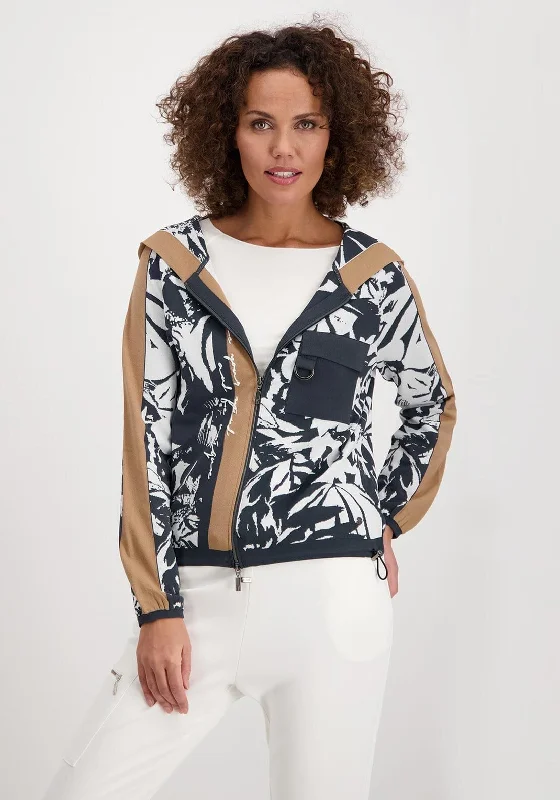 Monari Floral Print Zip Up Hooded Cardigan, Grey Multi