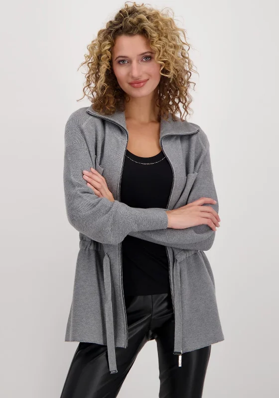 Monari Drawstring Waist Knit Cardigan, Grey