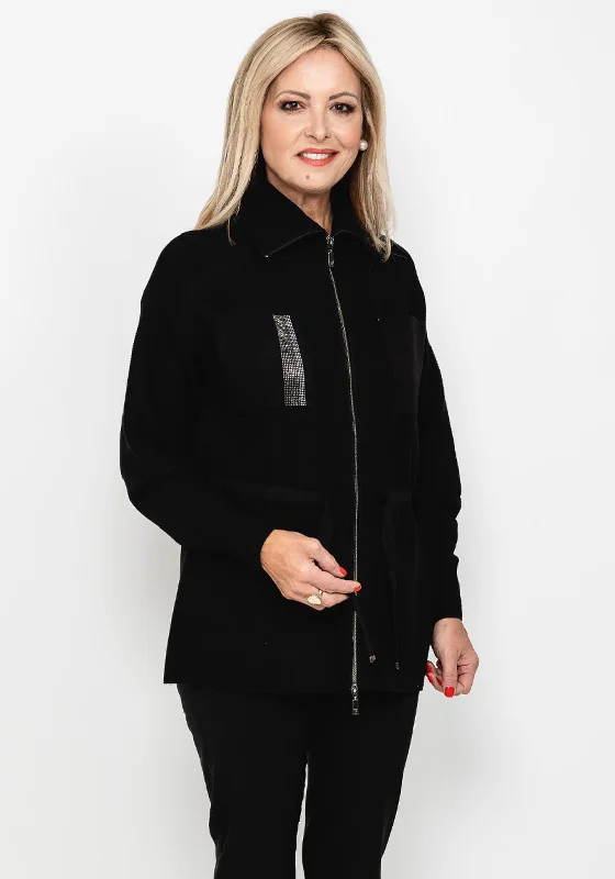 Monari Drawstring Waist Knit Cardigan, Black