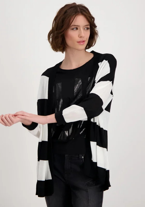 Neutral cardiganMonari Striped Light Short Cardigan, Black & White