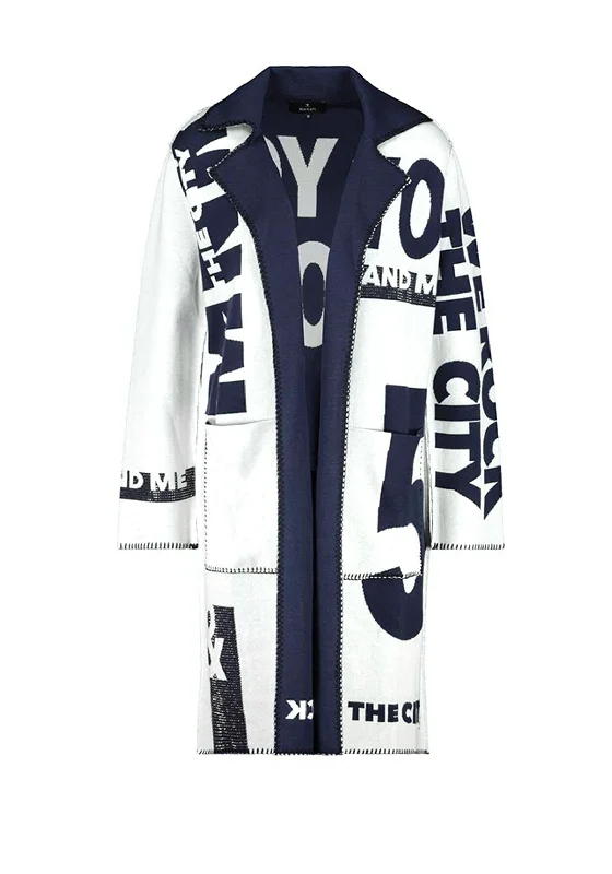 Designer cardiganMonari Text Print Knit Long Cardigan, White & Navy