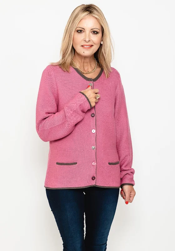 Ribbed cardiganRabe Mix Button Knitted Cardigan, Pink & Brown