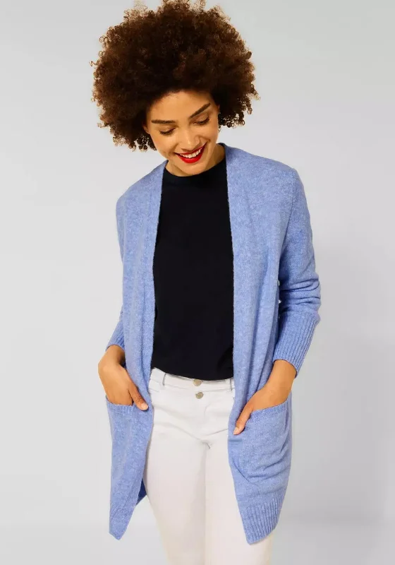 Modern cardiganStreet One Long Open Knit Cardigan, Blue Melange