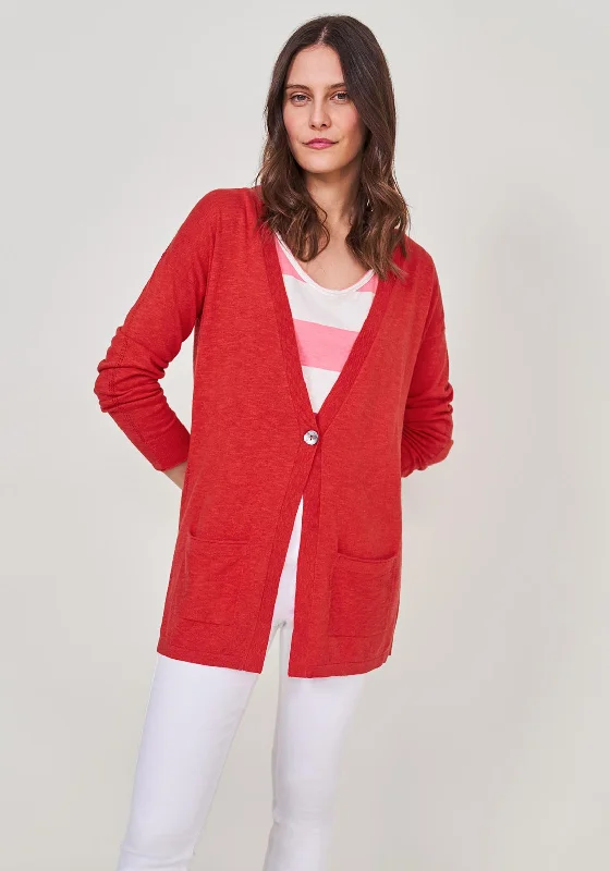 Retro cardiganWhite Stuff Desert Single Button Long Cardigan, Bright Red