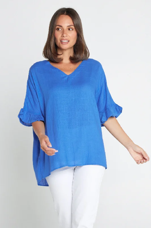 VNeckTopHydraFarrah Linen V Neck Top - Blue