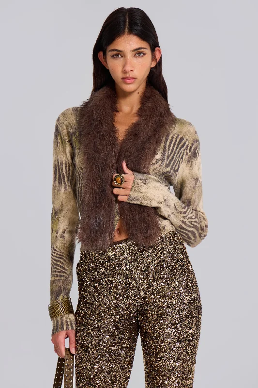 V-neck cardiganTana Fur Trim Cardigan