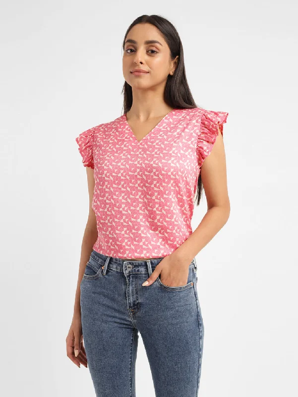 VNeckTopEmeraldWomen's Geometric Pink V Neck Top