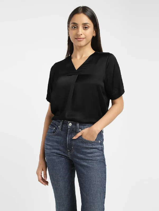 VNeckTopGoldWomen's Solid Black V Neck Top