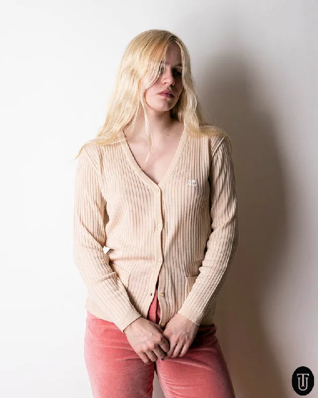 1970s Courreges Pale Peach Rib Knit Cardigan S