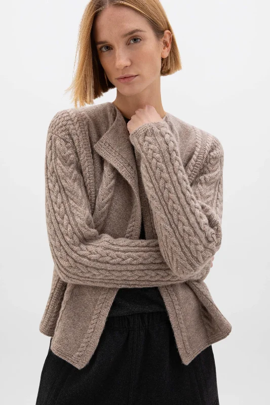 Cropped cardiganAran Cable Cashmere Waterfall Cardigan