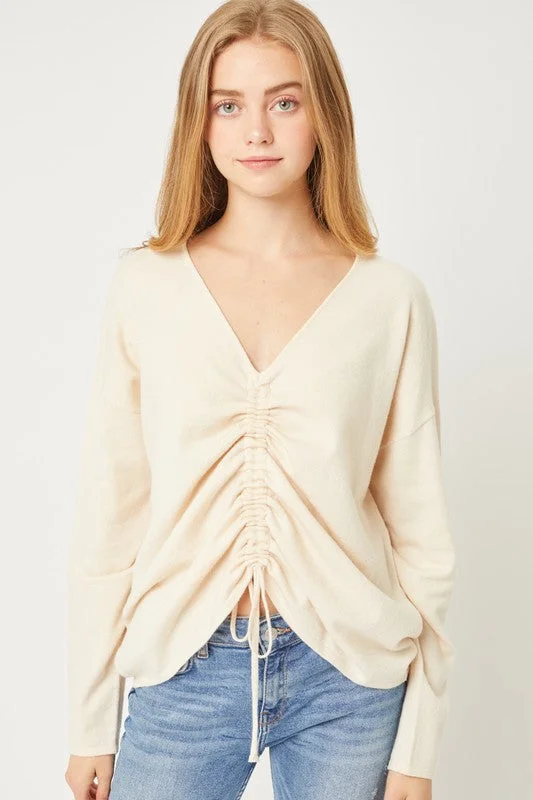 VNeckTopChimeraJana, Drawstring ruched v neck top