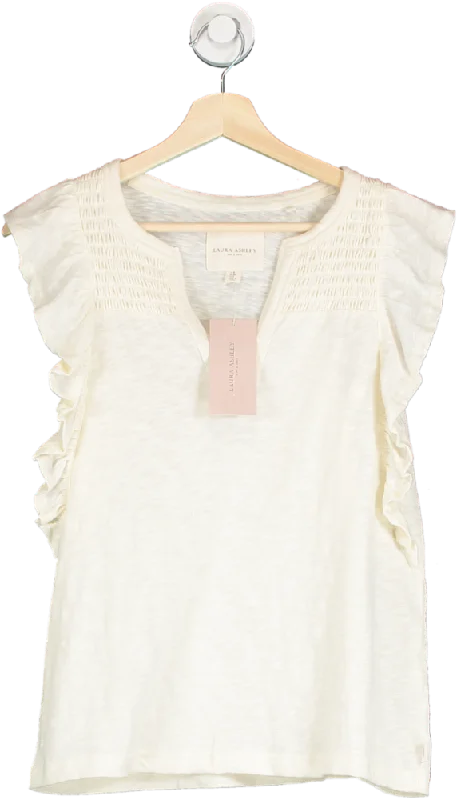 VNeckTopFlexLaura Ashley Cream Ruffle Sleeve V Neck Top UK 8