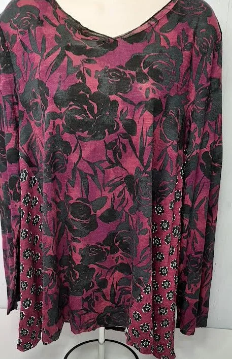 VNeckTopMaxTop Plum Floral V Neck Long Sleeve Women's 292025