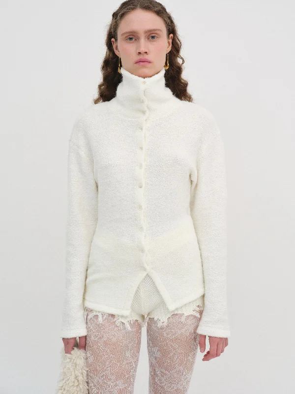 Zip-up cardiganMohair High-Neck Cardigan, White