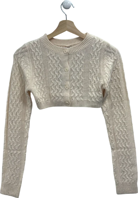 Hooded cardiganPrettyLittleThing Cream Cable Knit Cropped Cardigan UK S