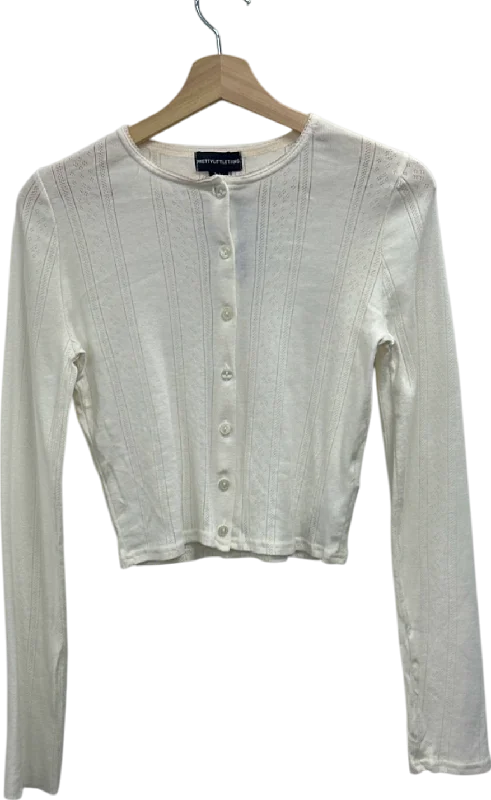 Crewneck cardiganPrettyLittleThing White Pointeelle Cardigan UK 8