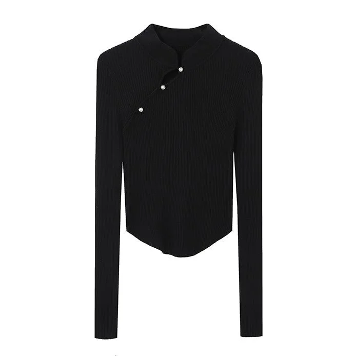 Turtleneck cardiganSlim Fit Short Knit Cardigan with Diagonal Front Closure and Waist Cinching