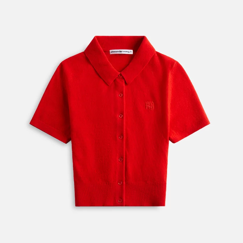 Quilted cardiganT by Alexander Wang Short Sleeve Polo Cardigan - Fiery Red