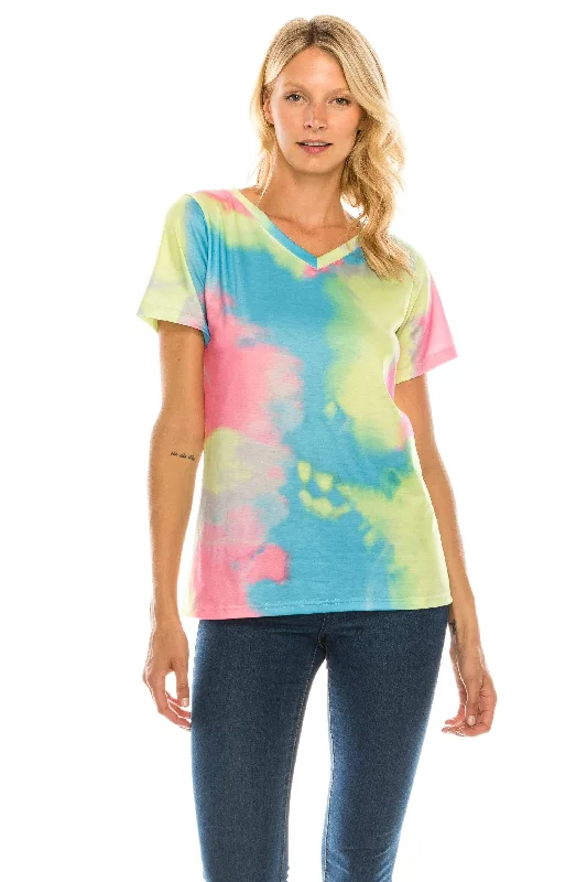 VNeckTopFlowHaute Edition Women's V Neck Tie Dye Prints Tee