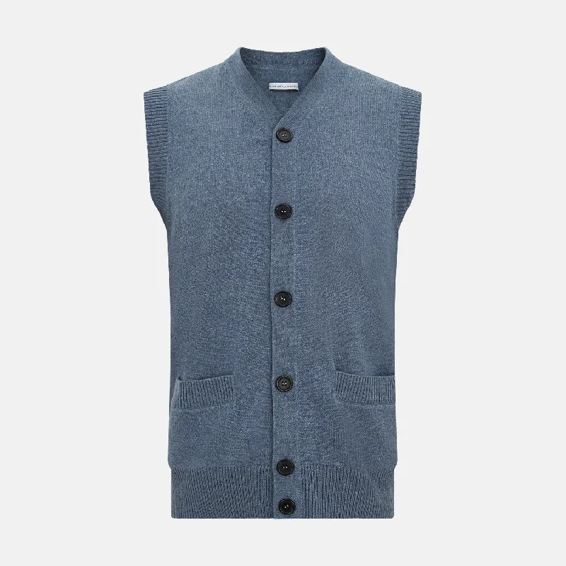 Oversized cardiganBlue Melange Cashmere Sleeveless Cardigan