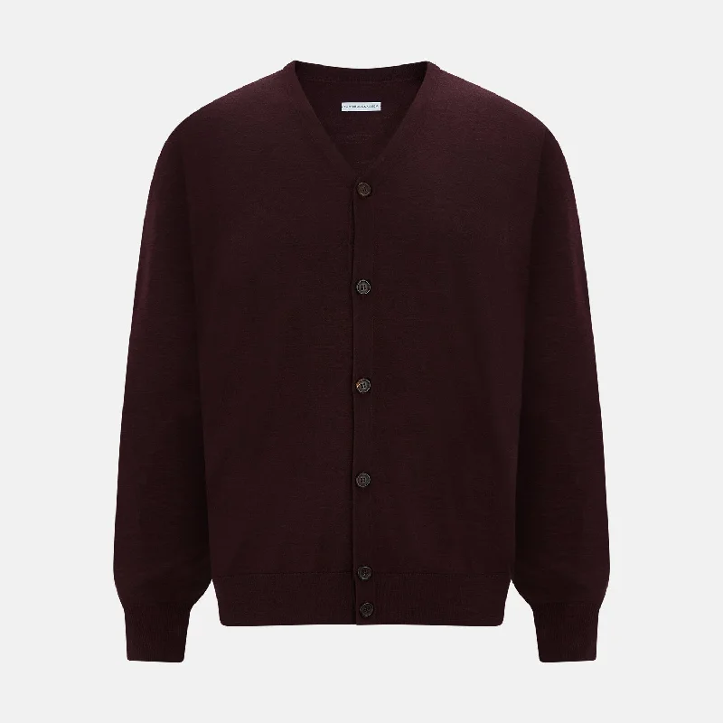 Burgundy Fine Merino V-Neck Cardigan