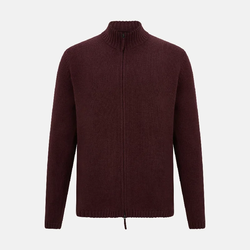 Wrap cardiganBurgundy Merino High Neck Zipped Cardigan