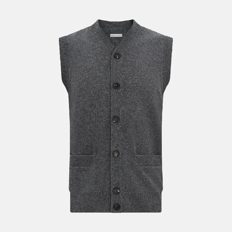 Cropped cardiganCharcoal Grey Cashmere Sleeveless Cardigan