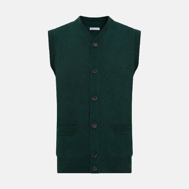 Crochet cardiganForest Green Cashmere Sleeveless Cardigan