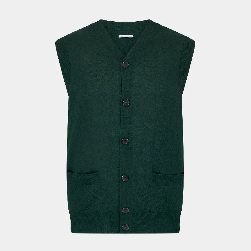 Padded cardiganForest Green Fine Merino V-Neck Sleeveless Cardigan