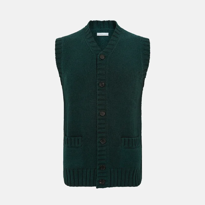 Belted cardiganForest Green Merino V-Neck Sleeveless Cardigan