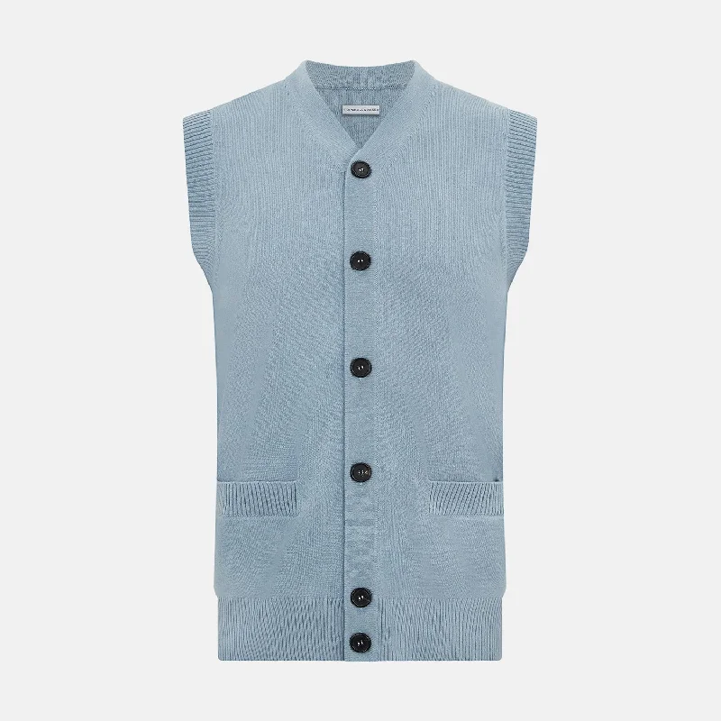 Frost Blue Cashmere Sleeveless Cardigan