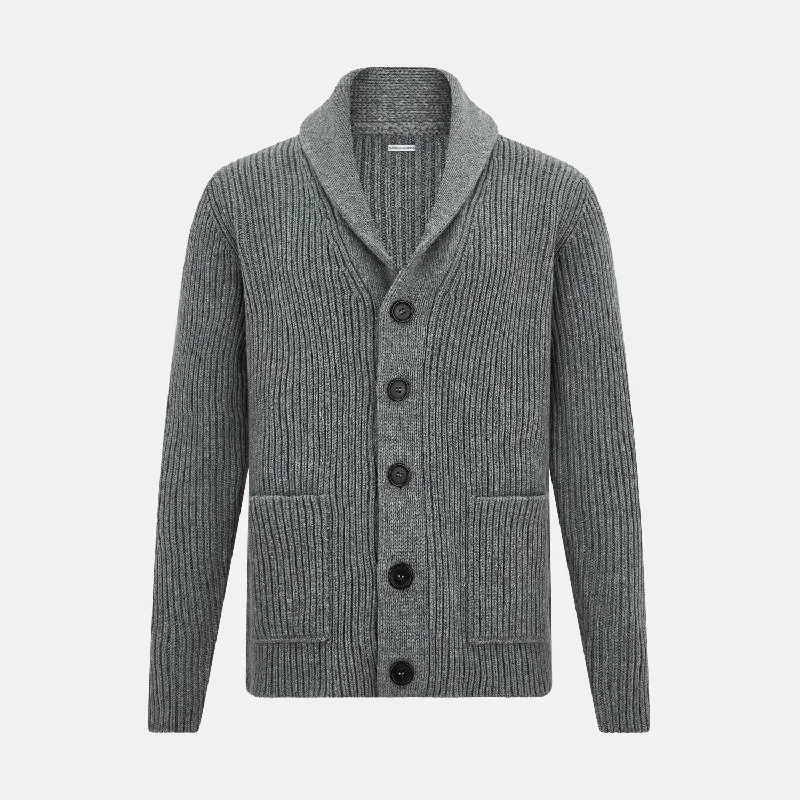 Floral cardiganGrey Melange Cashmere Shawl Collar Cardigan