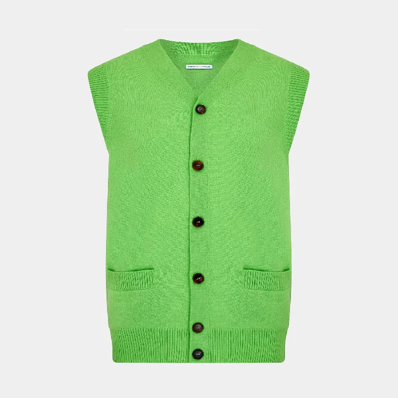 Tie-dye cardiganLime Green Fine Merino V-Neck Sleeveless Cardigan