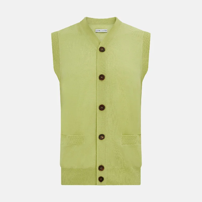 Geometric cardiganMelon Green Fine Merino V-Neck Sleeveless Cardigan