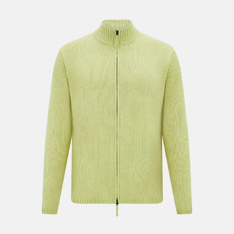 Light-reflective cardiganMelon Green Merino High Neck Zipped Cardigan