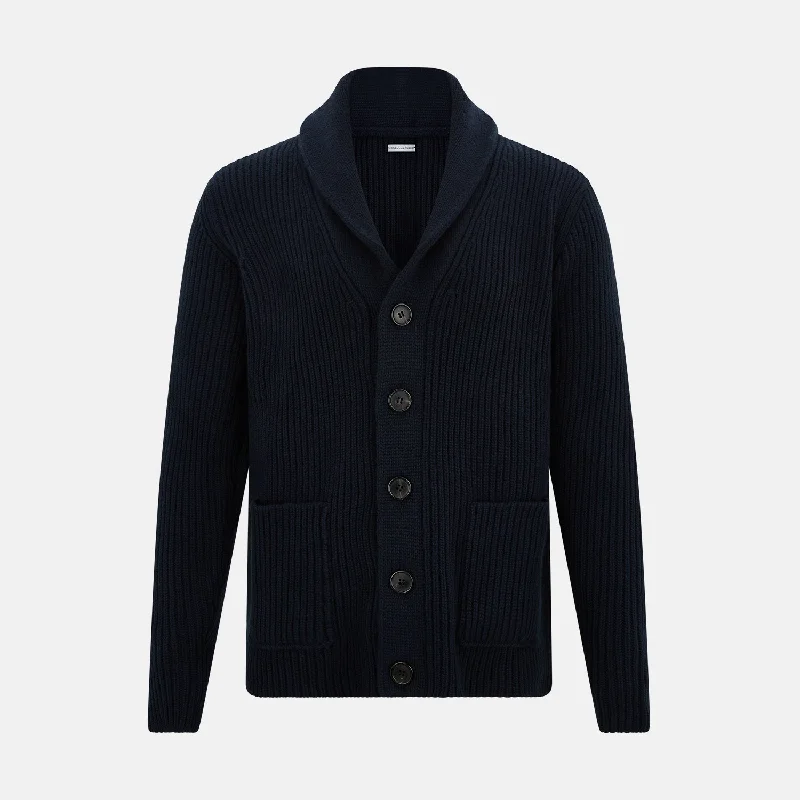 Luxury cardiganMidnight Blue Cashmere Shawl Collar Cardigan