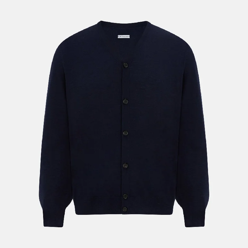 Navy Fine Merino V-Neck Cardigan