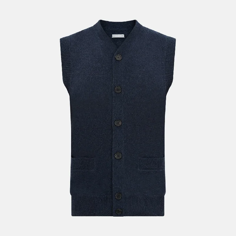 Shawl collar cardiganNavy Melange Cashmere Sleeveless Cardigan