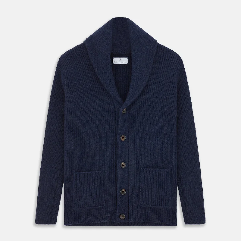 Modern cardiganNavy Shawl Collar Cashmere Cardigan